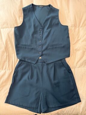 Blue Womens Vest & Shorts Set. Size L